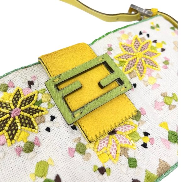 FENDI Vintage FF Beads Mamma Baguette Crossbody Bag Flower Embroidery [106448] - Picture 11 of 16